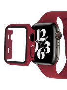 Silicone Watch Strap with PC Frame+Tempered Glass Screen Protector Anti-scratch Replacement for Apple Watch Series 7 45mm - Wine Red