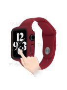 Silicone Watch Strap with PC Frame+Tempered Glass Screen Protector Anti-scratch Replacement for Apple Watch Series 7 45mm - Wine Red