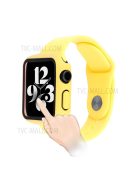 Silicone Watch Strap with PC Frame+Tempered Glass Screen Protector Anti-scratch Replacement for Apple Watch Series 7 45mm - Yellow