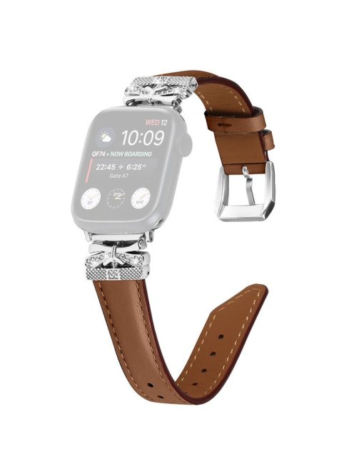 Silver Buckle Band for Apple Watch Series 10 42mm / 9 8 7 41mm / SE (2023) SE (2022) SE 6 5 4 40mm / 3 2 1 38mm Watch Strap - Brown