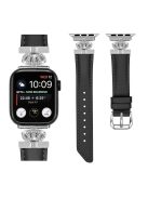 Silver Buckle Watch Band for Apple Watch Series 10 46mm / Ultra 2 Ultra 49mm /  Series 9 8 7 45mm / 6 5 4 SE (2023) SE (2022) SE 44mm / 3 2 1 42mm Rhinestone Bracelet Strap - Black