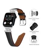 Silver Buckle Watch Band for Apple Watch Series 10 46mm / Ultra 2 Ultra 49mm /  Series 9 8 7 45mm / 6 5 4 SE (2023) SE (2022) SE 44mm / 3 2 1 42mm Rhinestone Bracelet Strap - Black