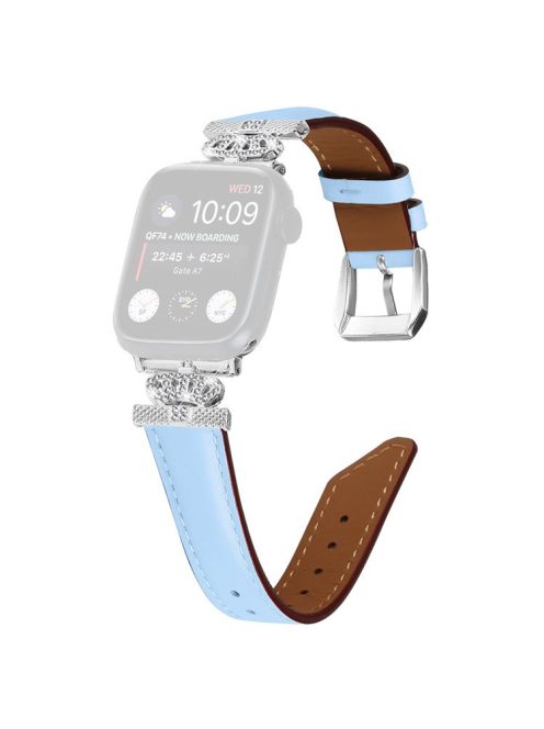 Silver Buckle Watch Band for Apple Watch Series 10 46mm / Ultra 2 Ultra 49mm /  Series 9 8 7 45mm / 6 5 4 SE (2023) SE (2022) SE 44mm / 3 2 1 42mm Rhinestone Bracelet Strap - Blue