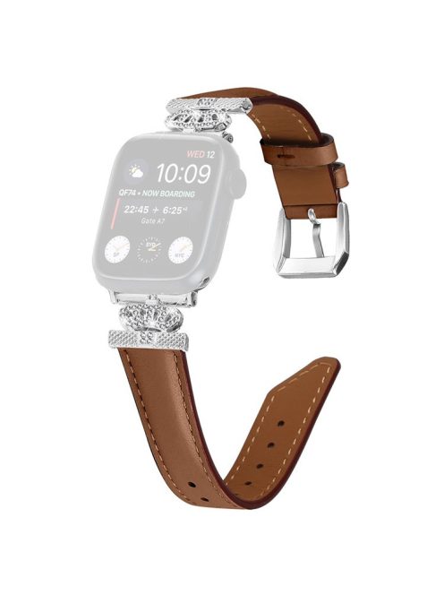 Silver Buckle Watch Band for Apple Watch Series 10 46mm / Ultra 2 Ultra 49mm /  Series 9 8 7 45mm / 6 5 4 SE (2023) SE (2022) SE 44mm / 3 2 1 42mm Rhinestone Bracelet Strap - Brown