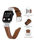 Silver Buckle Watch Band for Apple Watch Series 10 46mm / Ultra 2 Ultra 49mm /  Series 9 8 7 45mm / 6 5 4 SE (2023) SE (2022) SE 44mm / 3 2 1 42mm Rhinestone Bracelet Strap - Brown