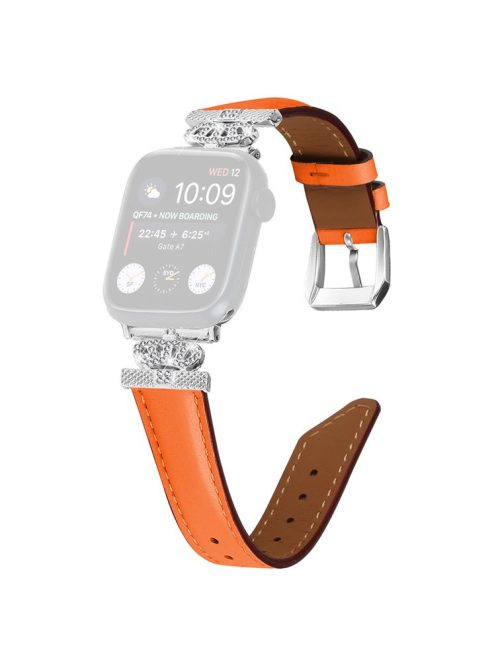 Silver Buckle Watch Band for Apple Watch Series 10 46mm / Ultra 2 Ultra 49mm /  Series 9 8 7 45mm / 6 5 4 SE (2023) SE (2022) SE 44mm / 3 2 1 42mm Rhinestone Bracelet Strap - Orange