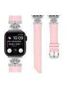 Silver Buckle Watch Band for Apple Watch Series 10 46mm / Ultra 2 Ultra 49mm /  Series 9 8 7 45mm / 6 5 4 SE (2023) SE (2022) SE 44mm / 3 2 1 42mm Rhinestone Bracelet Strap - Pink