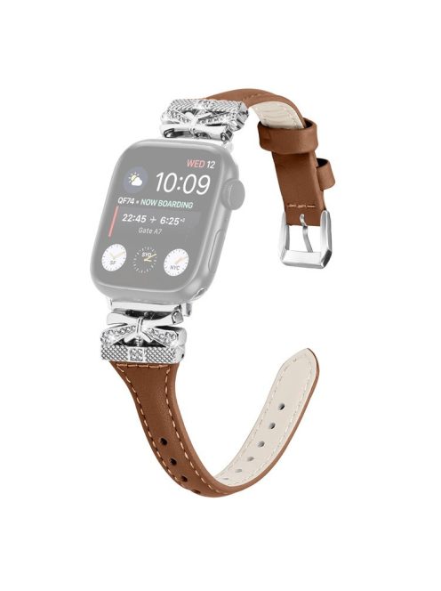 Silver Buckle Wrist Band for Apple Watch Series 10 46mm / Ultra 2 Ultra 49mm /  Series 9 8 7 45mm / 6 5 4 SE (2023) SE (2022) SE 44mm / 3 2 1 42mm - Brown