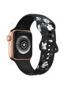 Soft Silicone Watch Strap with 8-shaped Buckle for Apple Watch Series 10 42mm / 9 8 7 41mm / 6 5 4 SE SE (2022) SE (2023) 40mm / 3 2 1 38mm - Black / Grey Flower