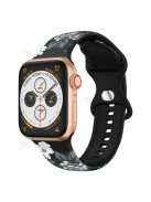 Soft Silicone Watch Strap with 8-shaped Buckle for Apple Watch Series 10 42mm / 9 8 7 41mm / 6 5 4 SE SE (2022) SE (2023) 40mm / 3 2 1 38mm - Black / Grey Flower