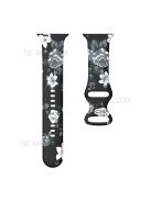 Soft Silicone Watch Strap with 8-shaped Buckle for Apple Watch Series 10 42mm / 9 8 7 41mm / 6 5 4 SE SE (2022) SE (2023) 40mm / 3 2 1 38mm - Black / Grey Flower