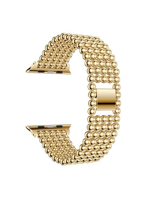 Solid Zinc Alloy Beads Link Chain Wrist Watch Band for Apple Watch Series 10 42mm / 9 8 7 41mm / SE (2023) SE (2022) SE 6 5 4 40mm / 3 2 1 38mm - Gold Color