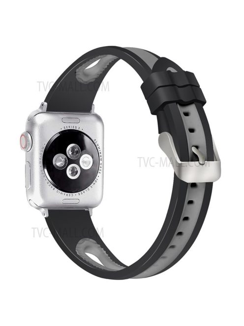 Sports Bi-Color Watch Band Breathable Silicone Strap for Apple Watch Series 10 42mm / 9 8 7 41mm / 6 5 4 SE SE (2022) SE (2023) 40mm / 3 2 1 38mm - Black / Grey