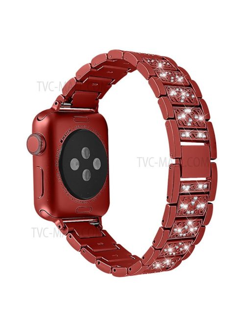 Stainless Steel Rhinestone Smart Watch Strap Watchband Replacement for Apple Watch Series 10 46mm / Ultra 2 Ultra 49mm / 9 8 7 45mm / SE (2023) SE (2022) SE 6 5 4 44mm / 3 2 1 42mm - Red