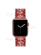 Stainless Steel Rhinestone Smart Watch Strap Watchband Replacement for Apple Watch Series 10 46mm / Ultra 2 Ultra 49mm / 9 8 7 45mm / SE (2023) SE (2022) SE 6 5 4 44mm / 3 2 1 42mm - Red