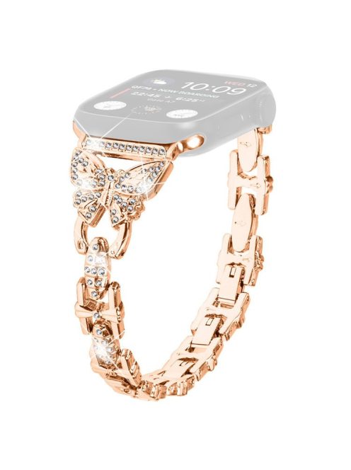 Stainless Steel Watch Band for Apple Watch Series 10 46mm / Ultra 2 Ultra 49mm /  Series 9 8 7 45mm / 6 5 4 SE (2023) SE (2022) SE 44mm / 3 2 1 42mm Butterfly Rhinestone Bracelet Strap - Rose Gold