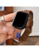 Strap For Apple Watch Series 10 42mm / 9 8 7 41mm / 6 5 4 SE (2023) SE (2022) SE 40mm / 3 2 1 38mm Denim+PU Leather Watch Band - Splicing Cloth+Brown