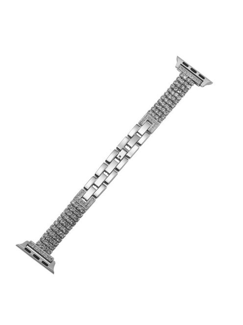 Strap For Apple Watch Series 10 42mm / 9 8 7 41mm / SE (2023) SE (2022) SE 6 5 4 40mm / 3 2 1 38mm 4-Rows Rhinestone Zinc Alloy Watch Band - Silver