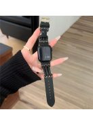 Strap For Apple Watch Series 10 42mm / 9 8 7 41mm / SE (2023) SE (2022) SE 6 5 4 40mm / 3 2 1 38mm Genuine Cow Leather Watch Band - Black / Gold