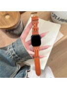 Strap For Apple Watch Series 10 42mm / 9 8 7 41mm / SE (2023) SE (2022) SE 6 5 4 40mm / 3 2 1 38mm Genuine Cow Leather Watch Band - Orange