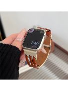 Strap For Apple Watch Series 10 42mm / 9 8 7 41mm / SE (2023) SE (2022) SE 6 5 4 40mm / 3 2 1 38mm Genuine Cow Leather Watch Band - White / Brown