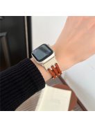 Strap For Apple Watch Series 10 42mm / 9 8 7 41mm / SE (2023) SE (2022) SE 6 5 4 40mm / 3 2 1 38mm Genuine Cow Leather Watch Band - White / Brown