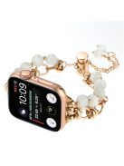 Strap for Apple Watch Series 10 42mm / 9 8 7 41mm / SE (2023) SE (2022) SE 6 5 4 40mm / 3 2 1 38mm Pearls Watch Strap Chain Band - White Pearl / Gold