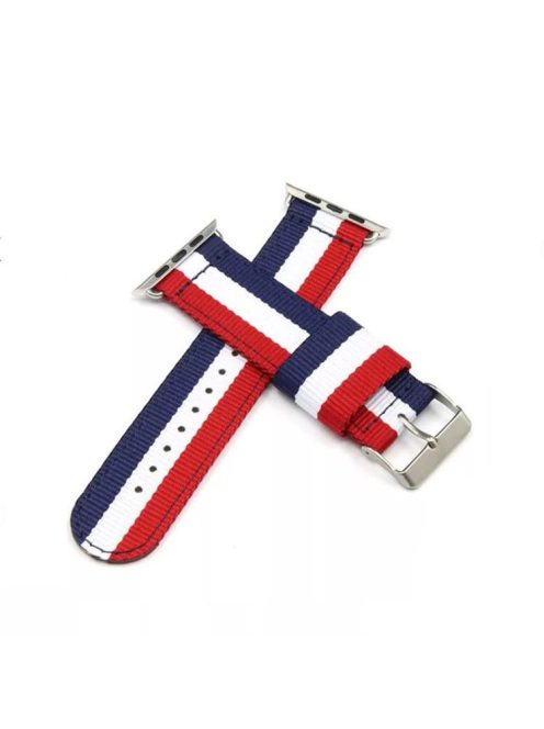 Stripe Style Nylon Watch Strap for Apple Watch Series 10 46mm / Ultra 2 Ultra 49mm / 9 8 7 45mm / SE (2023) SE (2022) SE 6 5 4 44mm / 3 2 1 42mm - Dark Blue / White / Red