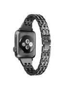 Stylish Double-Row Rhinestone Decor Stainless Steel Watch Band for Apple Watch Series 10 46mm / Ultra 2 Ultra 49mm / 9 8 7 45mm / SE (2023) SE (2022) SE 6 5 4 44mm / 3 2 1 42mm - Black