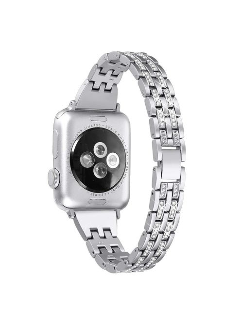 Stylish Double-Row Rhinestone Decor Stainless Steel Watch Strap for Apple Watch Series 10 46mm / Ultra 2 Ultra 49mm / 9 8 7 45mm / SE (2023) SE (2022) SE 6 5 4 44mm / 3 2 1 42mm - Silver