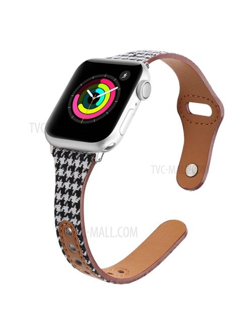 T Liner Design Slim Fabric PU Leather Buckle Watch Strap Wristband for Apple Watch Series 9 / 8 / 7 41mm / SE (2023) / SE(2022) / SE / 6 / 5 / 4 40mm / 3 / 2 / 1 38mm - Black White Swallow Gird