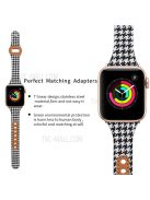 T Liner Design Slim Fabric PU Leather Buckle Watch Strap Wristband for Apple Watch Series 9 / 8 / 7 41mm / SE (2023) / SE(2022) / SE / 6 / 5 / 4 40mm / 3 / 2 / 1 38mm - Black White Swallow Gird