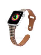 T Liner Design Slim Fabric PU Leather Buckle Watch Strap Wristband for Apple Watch Series 9 / 8 / 7 41mm / SE (2023) / SE(2022) / SE / 6 / 5 / 4 40mm / 3 / 2 / 1 38mm - Yellow Swallow Gird