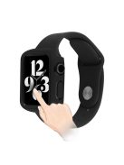 Tempered Glass Screen Protector Film Hard PC Watch Case + Adjustable Silicone Watch Strap Replacement for Apple Watch Series 7 45mm - Black