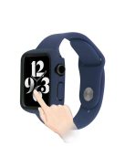 Tempered Glass Screen Protector Film Hard PC Watch Case + Adjustable Silicone Watch Strap Replacement for Apple Watch Series 7 45mm - Blue