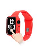 Tempered Glass Screen Protector Film Hard PC Watch Case + Adjustable Silicone Watch Strap Replacement for Apple Watch Series 7 45mm - Red