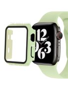 Tempered Glass Screen Protector PC Watch Case Cover + Silicone Watch Band for Apple Watch Series 7 41mm - Light Green