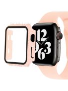 Tempered Glass Screen Protector PC Watch Case Cover + Silicone Watch Band for Apple Watch Series 7 41mm - Light Pink