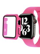 Tempered Glass Screen Protector PC Watch Case Cover + Silicone Watch Band for Apple Watch Series 7 41mm - Rose