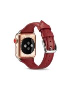 Thin Genuine Leather Watch Band Replacement for Apple Watch Series 10 42mm / 9 8 7 41mm / SE (2023) SE (2022) SE 6 5 4 40mm / 3 2 1 38mm - Red