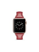 Thin Genuine Leather Watch Band Replacement for Apple Watch Series 10 42mm / 9 8 7 41mm / SE (2023) SE (2022) SE 6 5 4 40mm / 3 2 1 38mm - Red