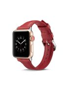 Thin Genuine Leather Watch Band Replacement for Apple Watch Series 10 46mm / Ultra 2 Ultra 49mm / 9 8 7 45mm / SE (2023) SE (2022) SE 6 5 4 44mm / 3 2 1 42mm - Red