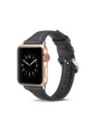 Thin Genuine Leather Watch Strap for Apple Watch Series 10 46mm / Ultra 2 Ultra 49mm / 9 8 7 45mm / SE (2023) SE (2022) SE 6 5 4 44mm / 3 2 1 42mm - Black