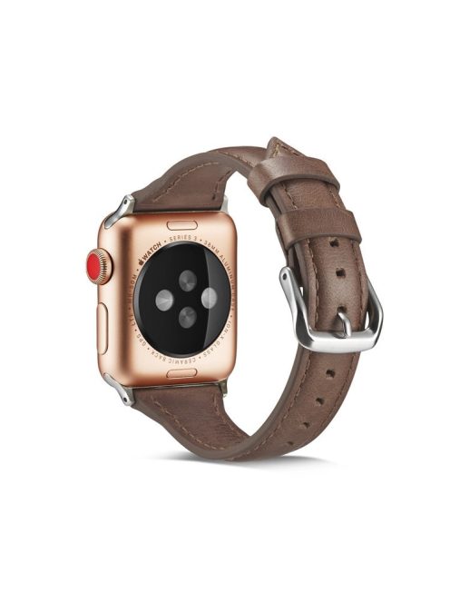 Thin Genuine Leather Wristwatch Band for Apple Watch Series 10 42mm / 9 8 7 41mm / SE (2023) SE (2022) SE 6 5 4 40mm / 3 2 1 38mm - Dark Brown