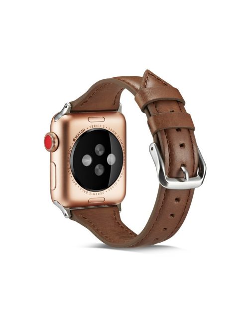 Thin Genuine Leather Wristwatch Strap Replacement for Apple Watch Series 10 42mm / 9 8 7 41mm / SE (2023) SE (2022) SE 6 5 4 40mm / 3 2 1 38mm - Coffee