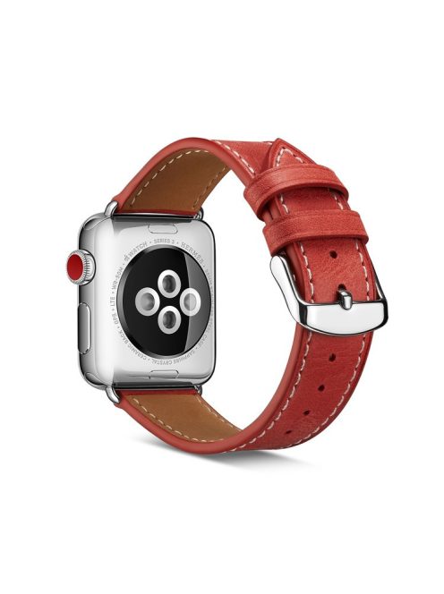 Top Layer Cowhide Leather Watch Strap for Apple Watch Series 10 42mm / 9 8 7 41mm / SE (2023) SE (2022) SE 6 5 4 40mm / 3 2 1 38mm - Red