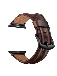   Top Layer Genuine Leather Watch Strap Band for Apple Watch Series 8 45mm / Ultra 49mm / Ultra 2 49mm / Series 9 45mm / SE (2023) 44mm / 7 45mm / Series 6 / 5 / 4 / SE / SE (2022) 44m / Series 3 / 2 / 1 42mm - Coffee