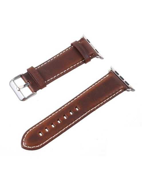 Vintage Oil Wax Genuine Leather Replacement Watchband for Apple Watch Series 10 42mm / 9 8 7 41mm / SE (2023) SE (2022) SE 6 5 4 40mm / 3 2 1 38mm - Brown