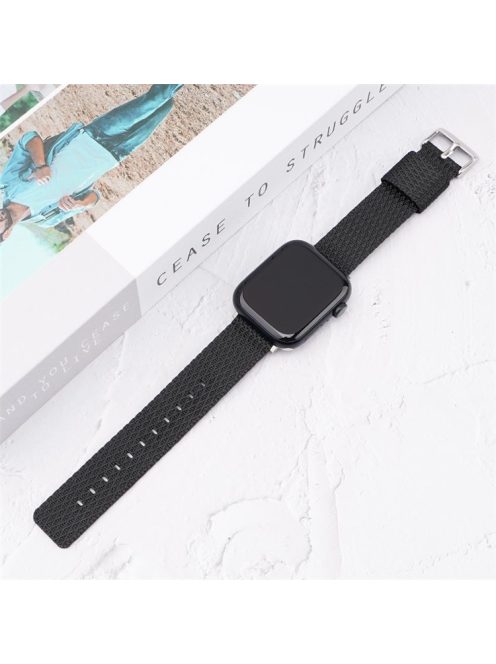 Watch Band For Apple Watch Series 10 42mm / 9 8 7 41mm  /  6 5 4 SE (2023) SE (2022) SE 40mm / 3 2 1 38mm Grids Texture Nylon Strap - Black