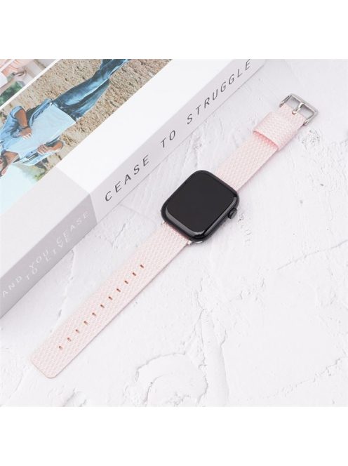 Watch Band For Apple Watch Series 10 42mm / 9 8 7 41mm  /  6 5 4 SE (2023) SE (2022) SE 40mm / 3 2 1 38mm Grids Texture Nylon Strap - Light Pink